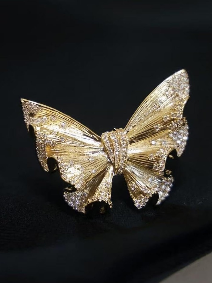 Anthropologie Gold And Crystal Butterfly Brooch